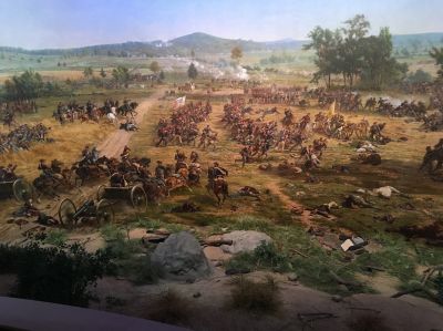 Cyclorama at Gettyburg Visitor Center and Museum
This picture is a small section of an oil painting from 1884 is 42' high and 377' in circumference and placed in a 3D setting. This is a must see for anyone in the area.
