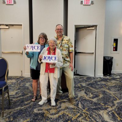 Chip Aeppli presented the 2 Joyce’s with “Joyce” Plates ...
For their years of dedicated service at the merchandise table
